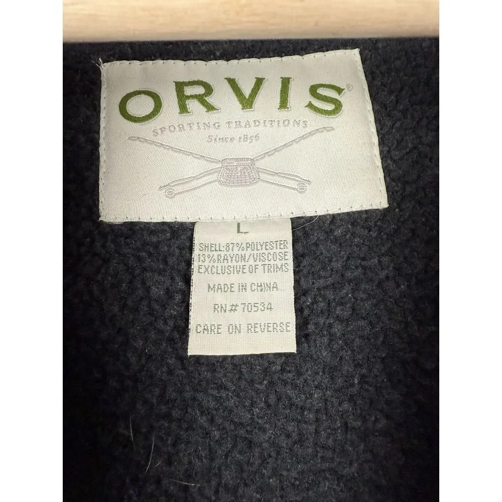 Orvis Men's Fleece Vest Gray Zip Faux Sherpa Collar Size Large Gorpcore Outwear‎